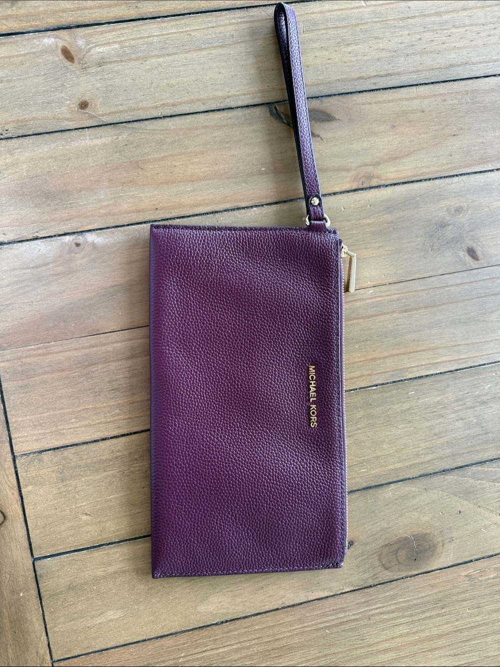 Michael Kors Deep Plum Leather Wristlet Clutch